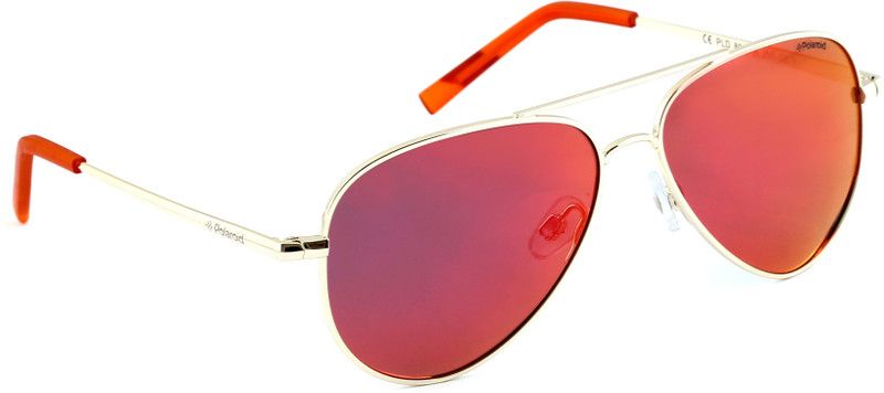 Polarized, Mirrored, UV Protection Aviator Sunglasses (52)  (For Boys & Girls, Orange, Red, Pink)