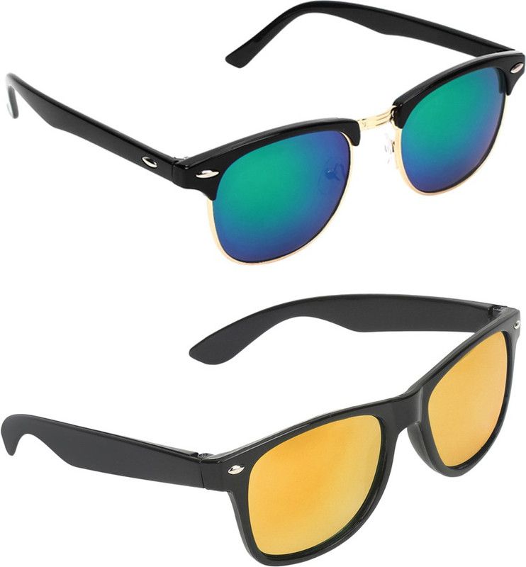 Mirrored, UV Protection Clubmaster, Wayfarer Sunglasses (Free Size)  (For Men & Women, Multicolor, Multicolor)