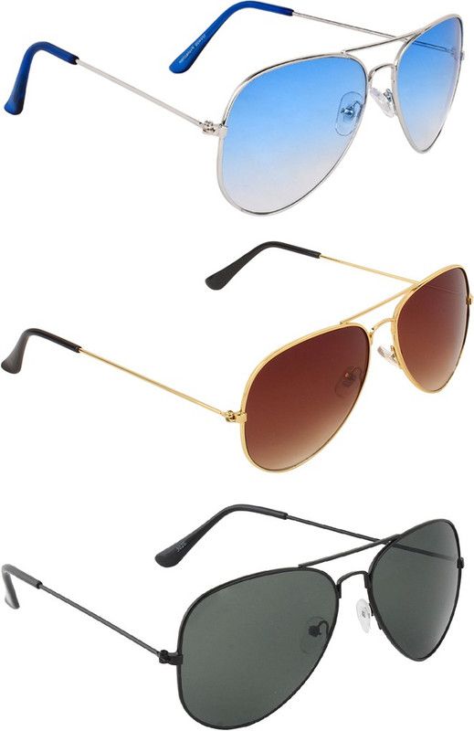UV Protection, Gradient Aviator, Aviator, Aviator Sunglasses (Free Size)  (For Men & Women, Blue, Brown, Black)