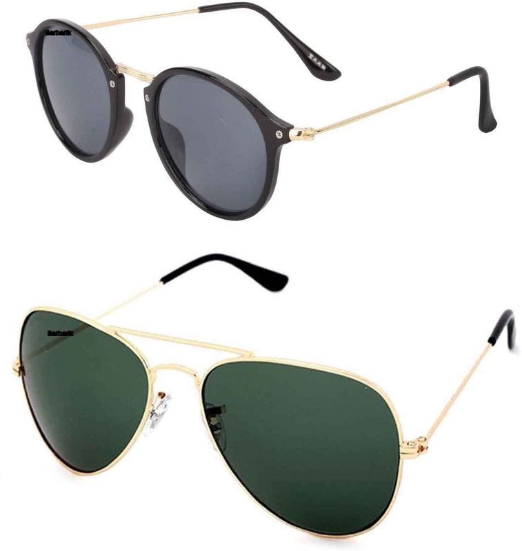 UV Protection Round, Wayfarer Sunglasses (Free Size)  (For Men & Women, Green, Black)