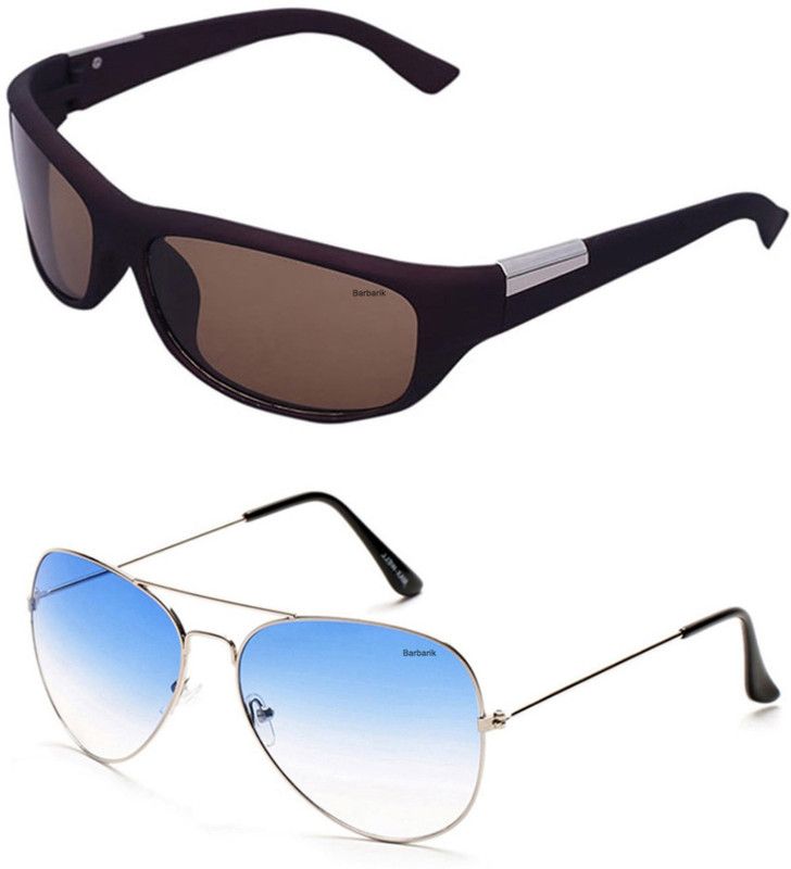 UV Protection Wrap-around, Aviator Sunglasses (Free Size)  (For Men & Women, Blue, Brown)