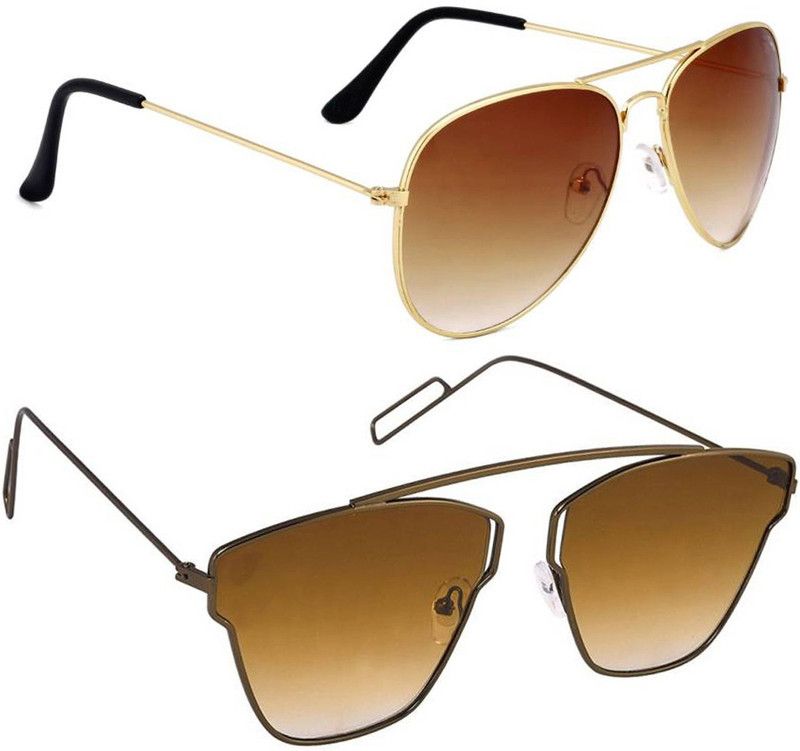 UV Protection, Mirrored Aviator Sunglasses (Free Size)  (For Men & Women, Brown)