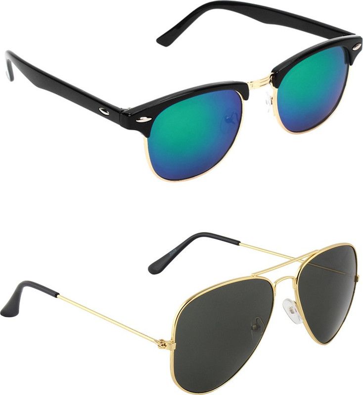 Mirrored, UV Protection Clubmaster, Aviator Sunglasses (55)  (For Men & Women, Multicolor, Black)