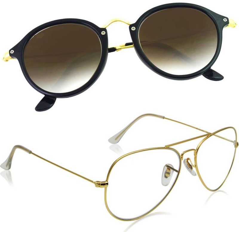 UV Protection, Mirrored Aviator, Cat-eye Sunglasses (Free Size)  (For Men & Women, Clear, Brown)