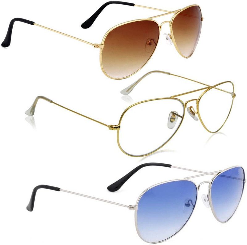 UV Protection, Mirrored Aviator Sunglasses (Free Size)  (For Men & Women, Brown, Clear, Blue)