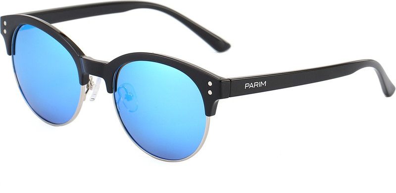Polarized, Mirrored, UV Protection Clubmaster Sunglasses (52)  (For Men & Women, Blue)