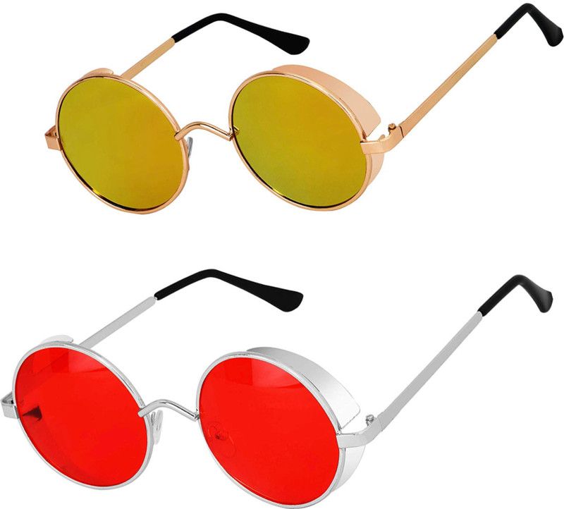 UV Protection, Mirrored, Gradient Round Sunglasses (51)  (For Men & Women, Yellow, Red)