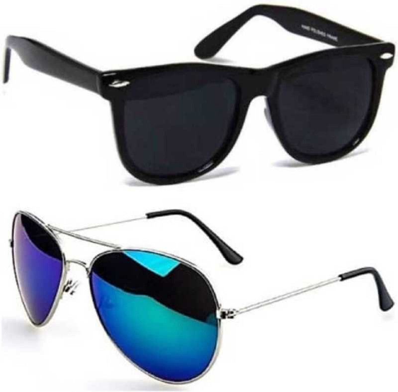 UV Protection, Polarized, Gradient, Mirrored Retro Square, Aviator Sunglasses (55)  (For Men & Women, Black, Blue)