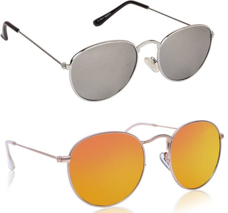 UV Protection, Mirrored Oval Sunglasses (50)  (For Men & Women, Silver, Yellow)