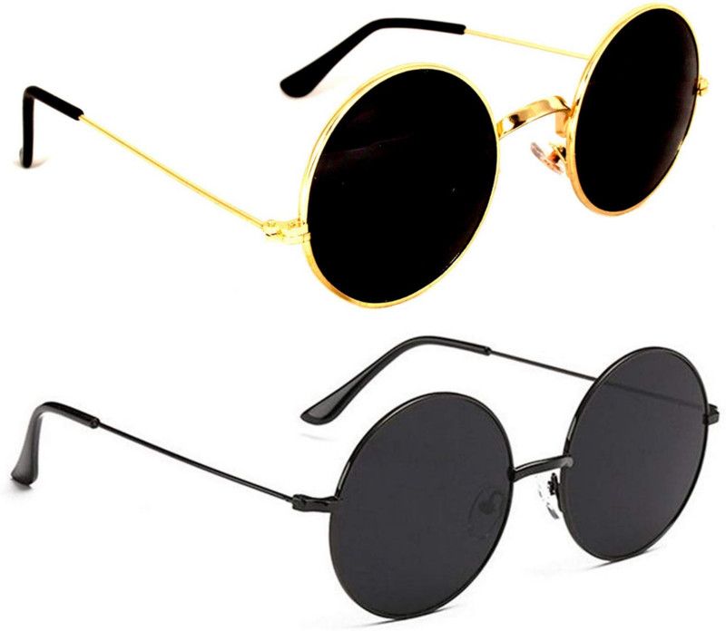 UV Protection Round, Round Sunglasses (50)  (For Men & Women, Black)