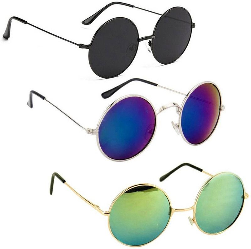 UV Protection, Mirrored Round Sunglasses (Free Size)  (For Men & Women, Black, Blue, Green)