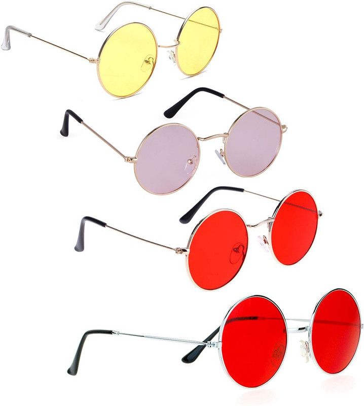 UV Protection, Mirrored Round Sunglasses (Free Size)  (For Men & Women, Yellow, Pink, Red)