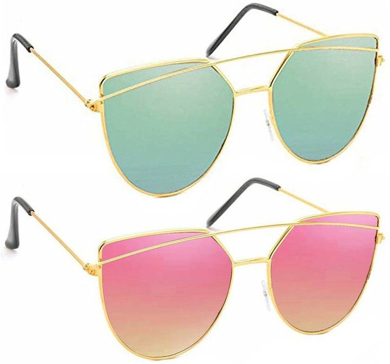 UV Protection, Mirrored Aviator Sunglasses (50)  (For Boys & Girls, Green, Pink)