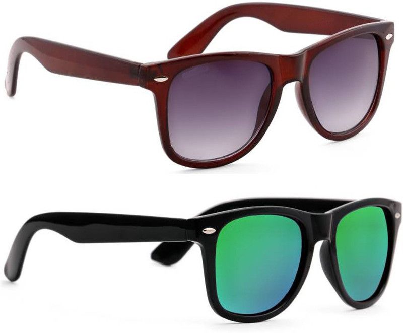 UV Protection, Mirrored Wayfarer Sunglasses (Free Size)  (For Men & Women, Brown, Green)