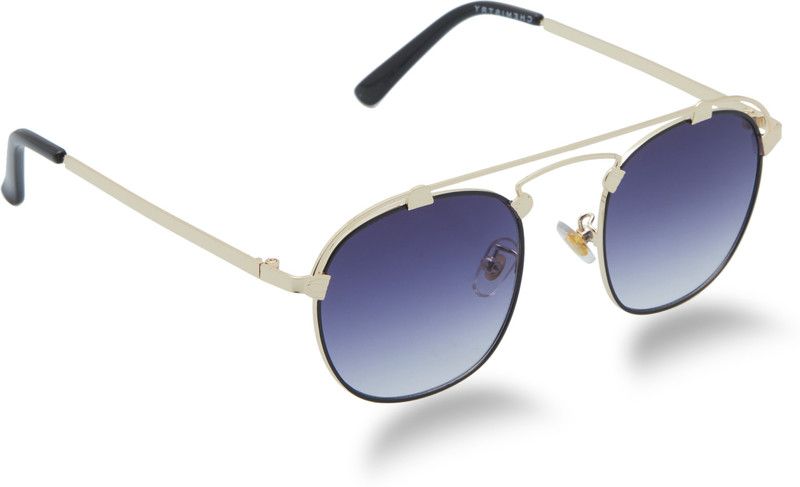 Gradient, UV Protection Round Sunglasses (55)  (For Men & Women, Golden, Grey)