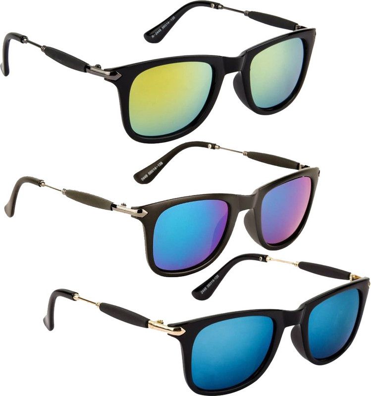 UV Protection, Mirrored Wayfarer Sunglasses (Free Size)  (For Men & Women, Blue, Green, Yellow)