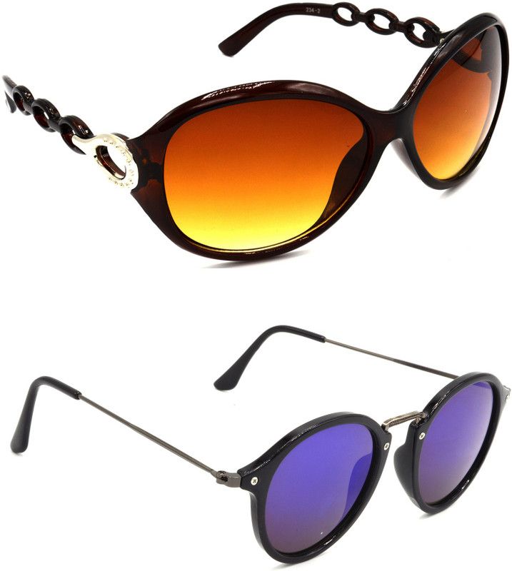 UV Protection Round Sunglasses (58)  (For Men & Women, Brown, Violet)