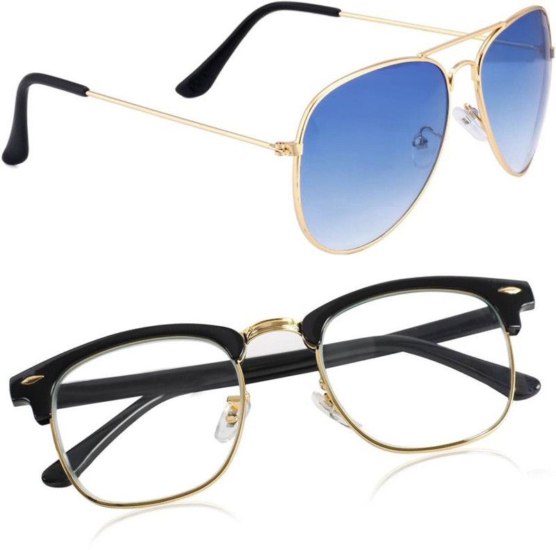 UV Protection, Mirrored Aviator, Clubmaster Sunglasses (Free Size)  (For Men & Women, Clear, Blue)