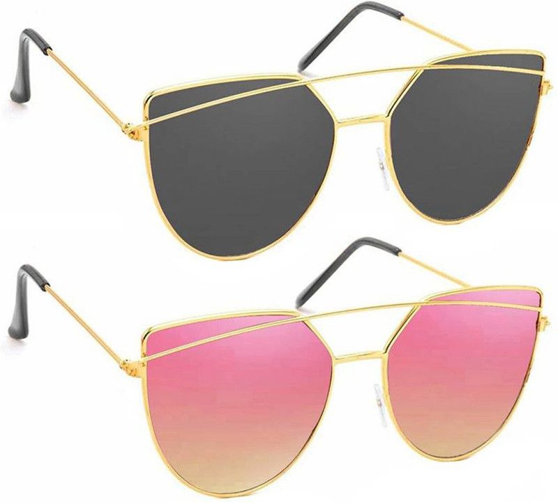UV Protection, Mirrored Aviator Sunglasses (50)  (For Boys & Girls, Black, Pink)