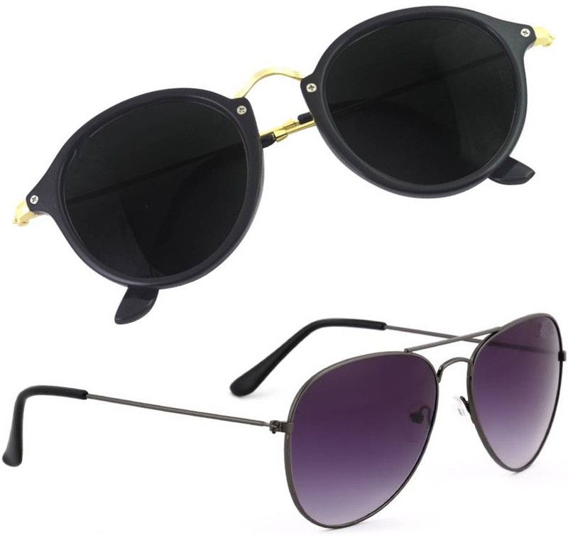 UV Protection, Mirrored Aviator, Cat-eye Sunglasses (Free Size)  (For Men & Women, Black)