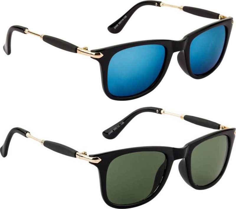 UV Protection, Mirrored Wayfarer Sunglasses (Free Size)  (For Men & Women, Blue, Green)