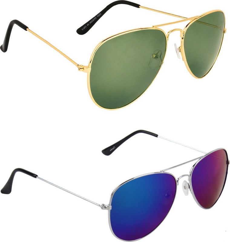 Gradient, Mirrored Aviator, Aviator Sunglasses (Free Size)  (For Men & Women, Green, Multicolor)