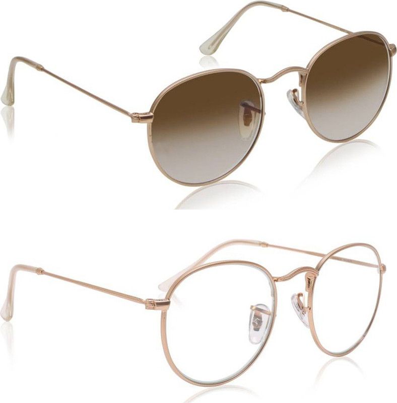 UV Protection, Mirrored Oval Sunglasses (50)  (For Men & Women, Brown, Clear)