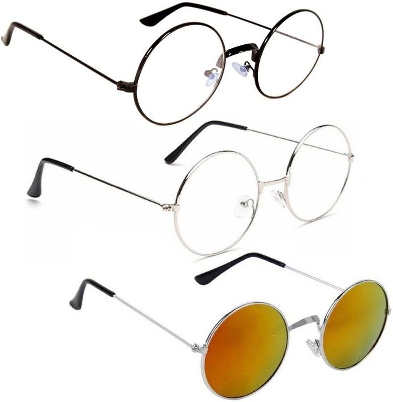 UV Protection, Mirrored Round Sunglasses (Free Size)  (For Men & Women, Clear, Yellow)