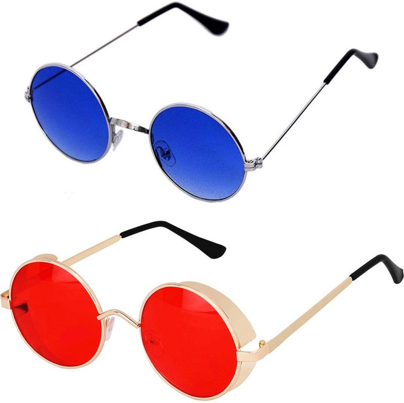UV Protection, Gradient Round Sunglasses (51)  (For Men & Women, Red, Blue)