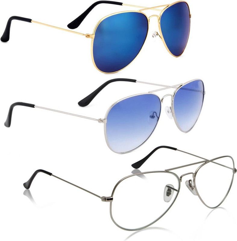Aviator Sunglasses  (For Men & Women, Blue, Clear)