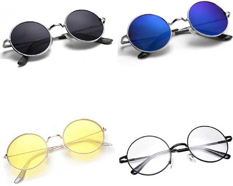 UV Protection, Polarized, Gradient, Mirrored Round, Round, Round Sunglasses (55)  (For Men & Women, Black, Blue, Clear, Yellow)