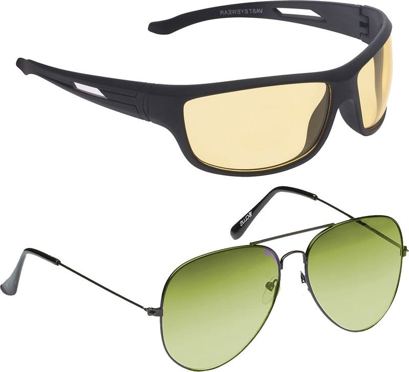Gradient, UV Protection Wrap-around, Aviator Sunglasses (52)  (For Men & Women, Yellow, Green)