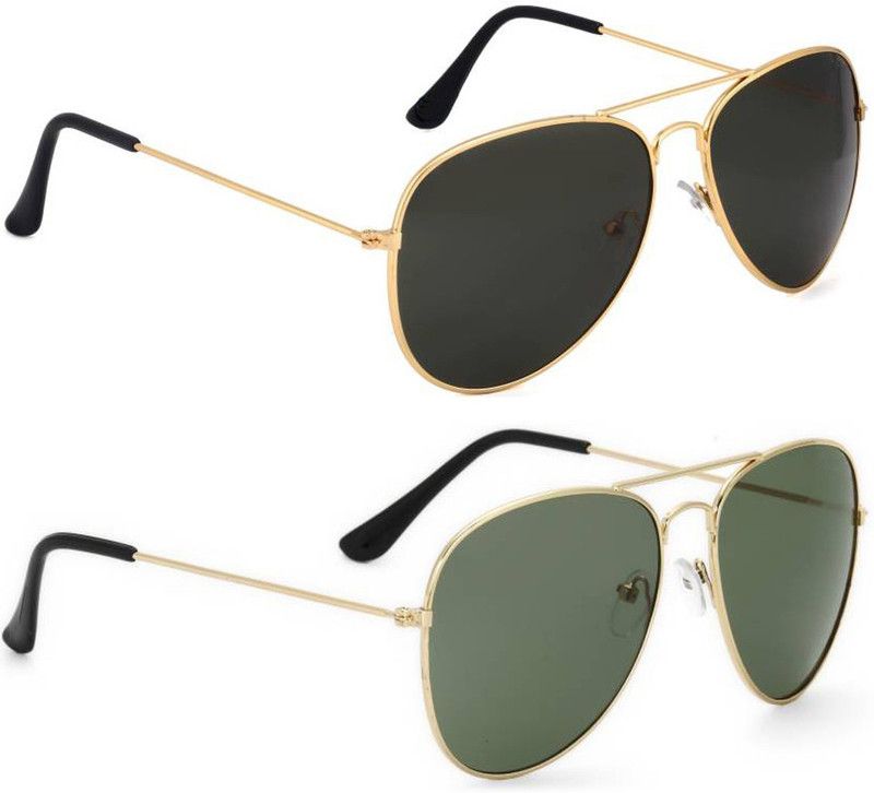 UV Protection, Mirrored Aviator Sunglasses (Free Size)  (For Men & Women, Black, Green)