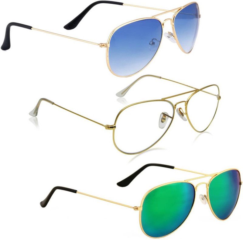 Aviator Sunglasses  (For Men & Women, Blue, Clear, Green)