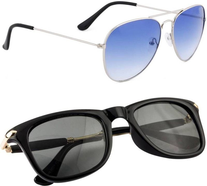 UV Protection, Mirrored Aviator, Wayfarer Sunglasses (Free Size)  (For Men & Women, Blue, Black)