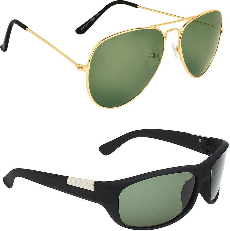 Gradient Aviator, Wrap-around Sunglasses  (For Men & Women, Green, Green)