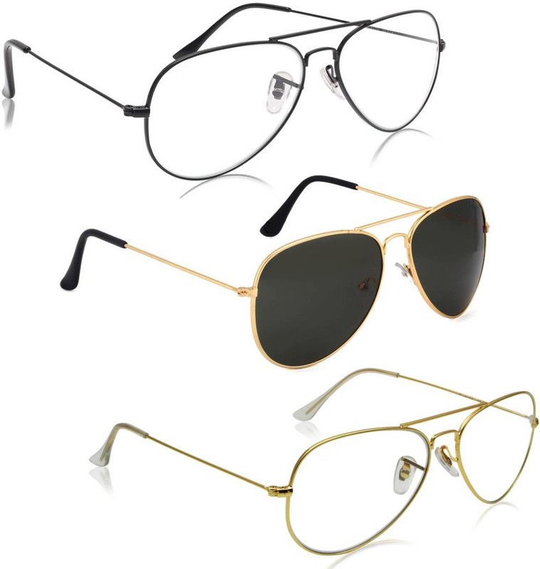 UV Protection, Mirrored Aviator Sunglasses (Free Size)  (For Men & Women, Clear, Black, Clear)