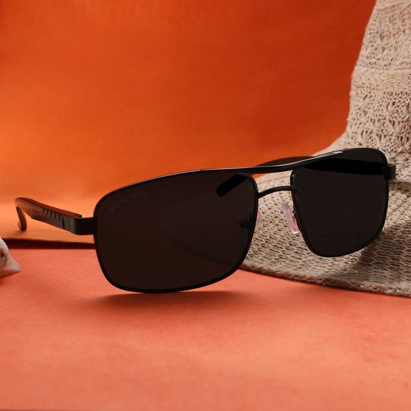 Polarized Rectangular Sunglasses (60)  (For Men, Black)