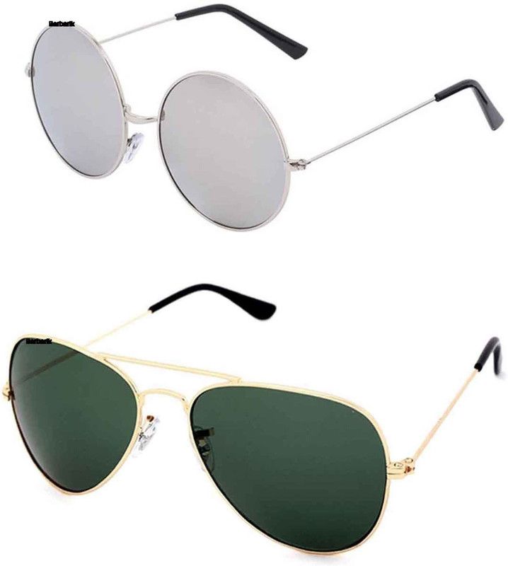 UV Protection Round, Wayfarer Sunglasses (Free Size)  (For Men & Women, Green, Silver)