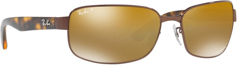 Polarized Rectangular Sunglasses (65)  (For Men, Brown)