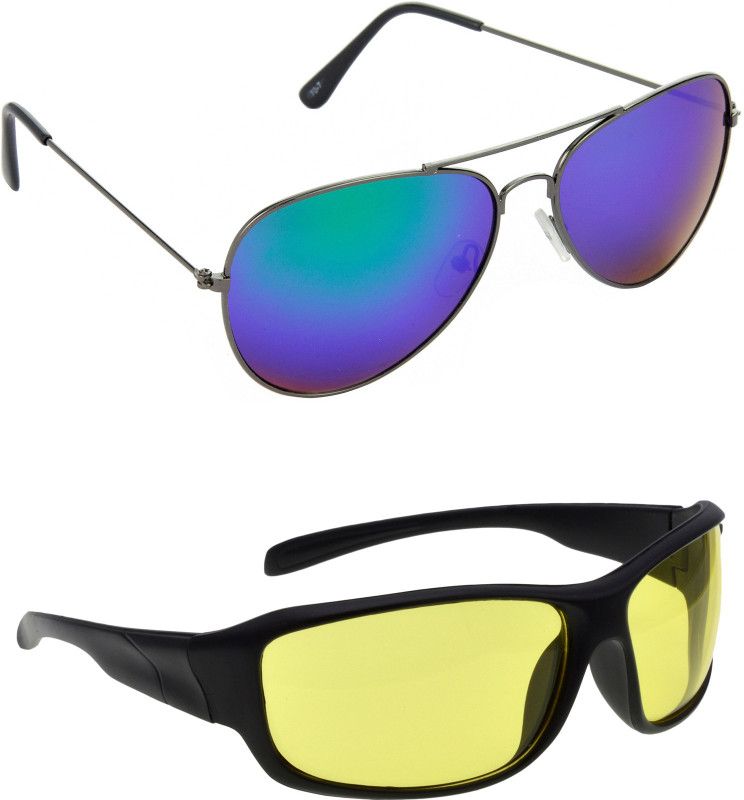 UV Protection, Night Vision Aviator Sunglasses (58)  (For Men & Women, Blue, Yellow)