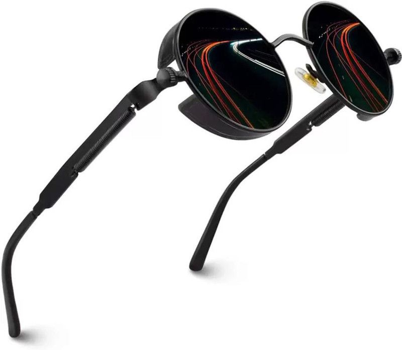 Riding Glasses, UV Protection Round Sunglasses (42)  (For Boys & Girls, Black)