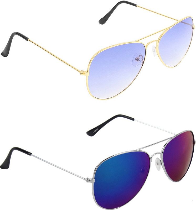 Gradient, Mirrored Aviator, Aviator Sunglasses (Free Size)  (For Men & Women, Violet, Multicolor)