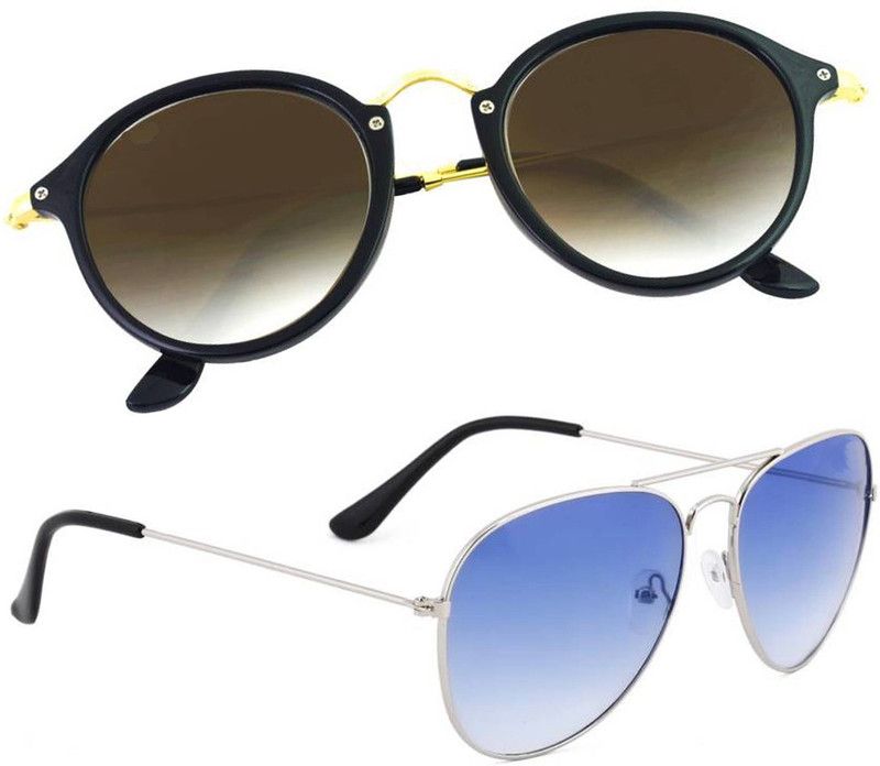 UV Protection, Mirrored Aviator, Cat-eye Sunglasses (Free Size)  (For Men & Women, Blue, Brown)