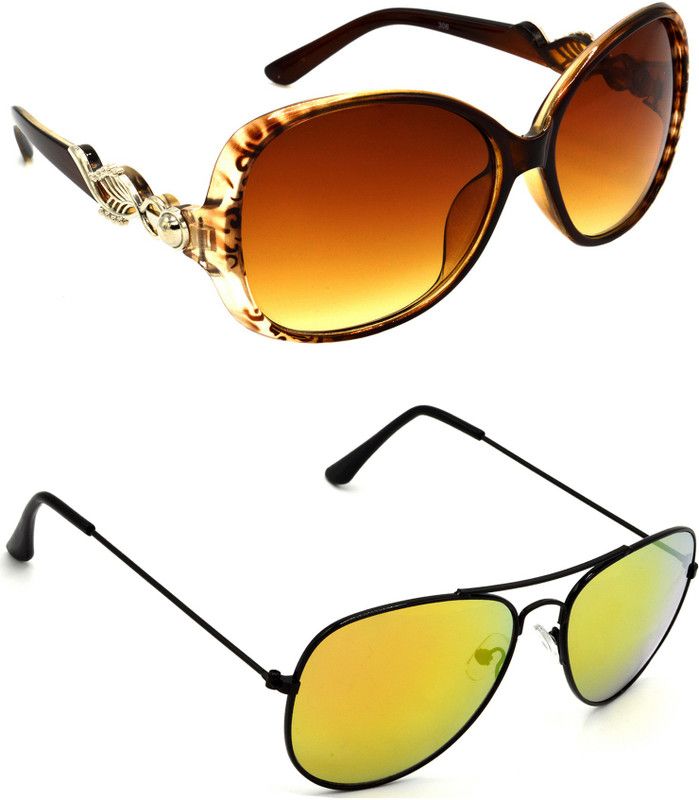 UV Protection Over-sized Sunglasses (58)  (For Men & Women, Brown, Golden)