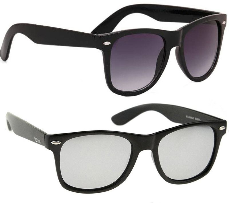 UV Protection, Mirrored Wayfarer Sunglasses (50)  (For Boys & Girls, Black, Silver)