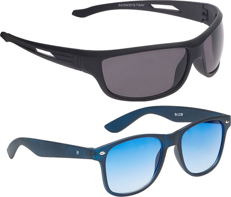 UV Protection Wayfarer, Wrap-around Sunglasses (52)  (For Men & Women, Blue, Grey)