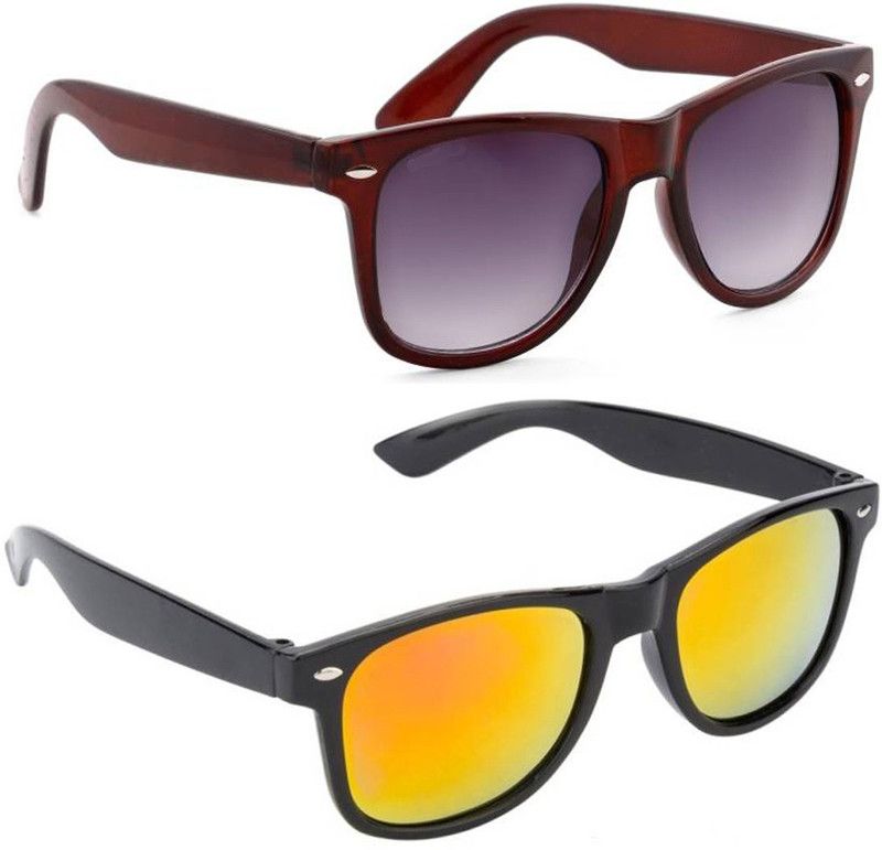 UV Protection, Mirrored Wayfarer Sunglasses (Free Size)  (For Men & Women, Brown, Yellow)
