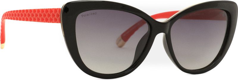 Polarized, Gradient, UV Protection Cat-eye Sunglasses (56)  (For Women, Black, Red)