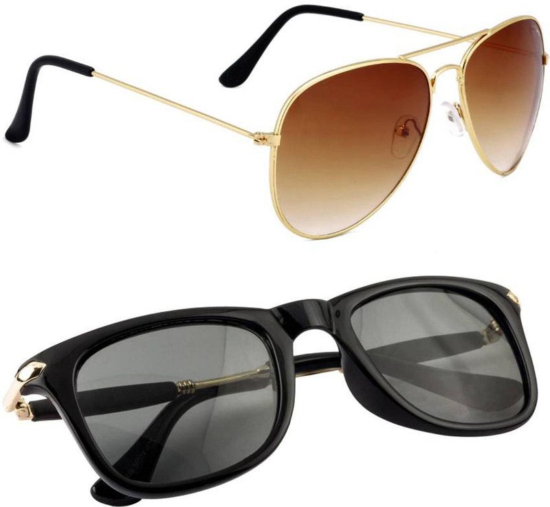 UV Protection, Mirrored Aviator, Wayfarer Sunglasses (Free Size)  (For Men & Women, Brown, Black)